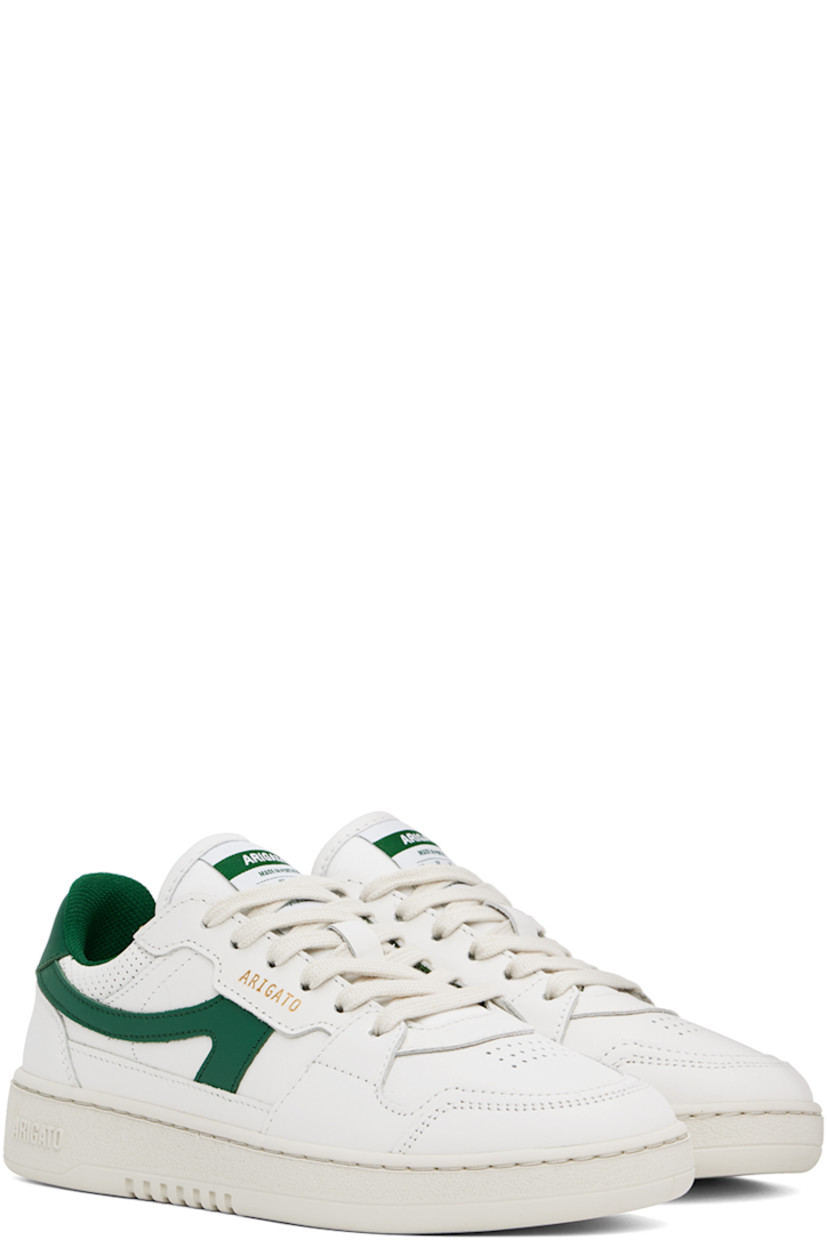 Handcrafted low-top buffed leather and SEAQUAL® YARN canvas sneakers in white and green.

· Perforated detailing throughout
· Lace-up closure
· Logo patch at padded tongue
· Padded collar
· Logo appliqué at sides
· Logo stamp at outer side and heel tab
· Recycled mesh and faux-suede lining
· Logo embossed at textured rubber midsole
· Treaded rubber sole 

Supplier color: White/Green