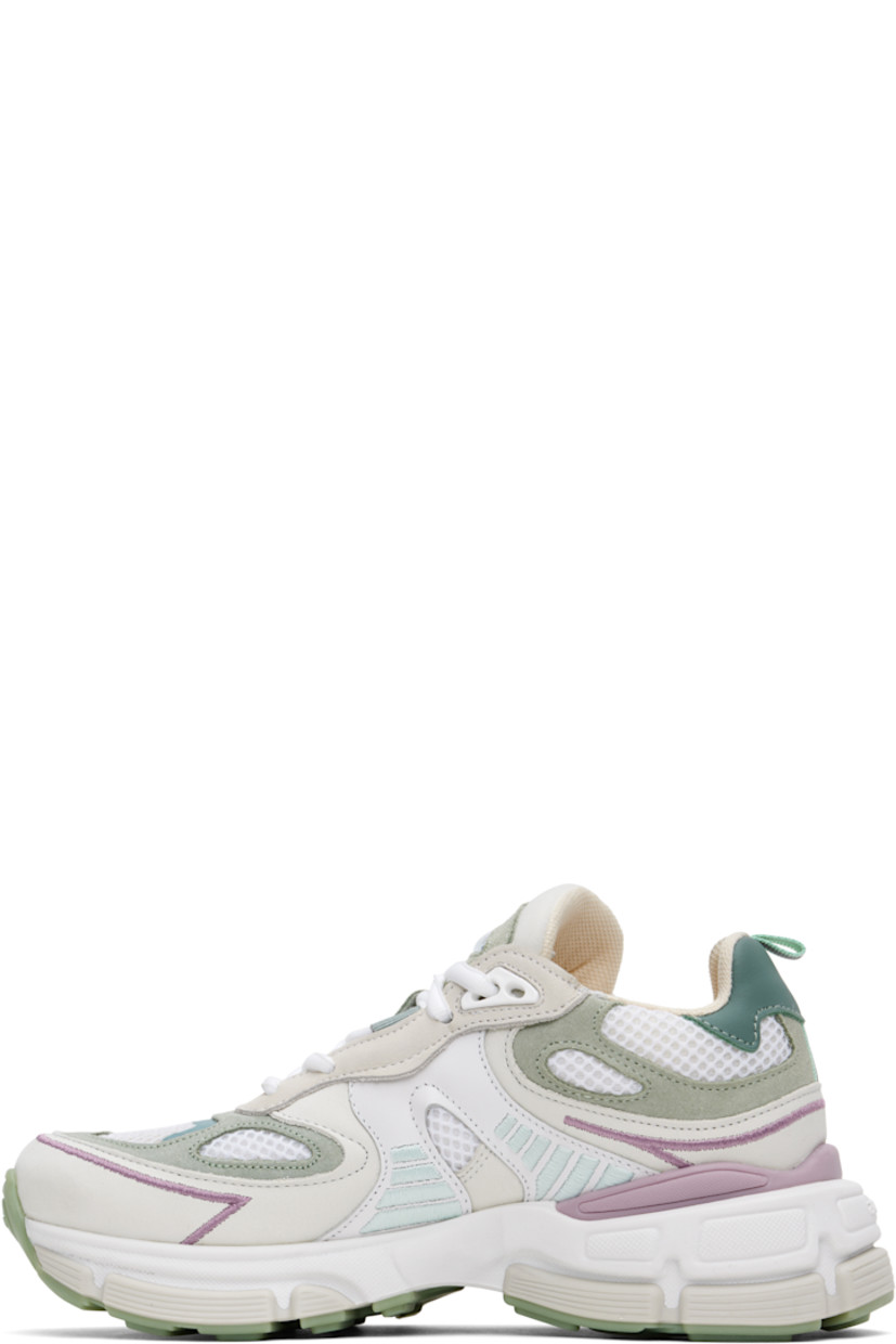 Low-top buffed leather, nubuck, and mesh sneakers in white and green. 

· Handcrafted
· Lace-up closure
· Rubberized logo appliqué at padded tongue
· Padded collar
· Logo printed at outer side 
· Reflective pull-loop at heel tab 
· Logo embossed at heel 
· Recycled mesh and faux-suede lining
· Treaded rubber sole

Supplier color: White/Multi