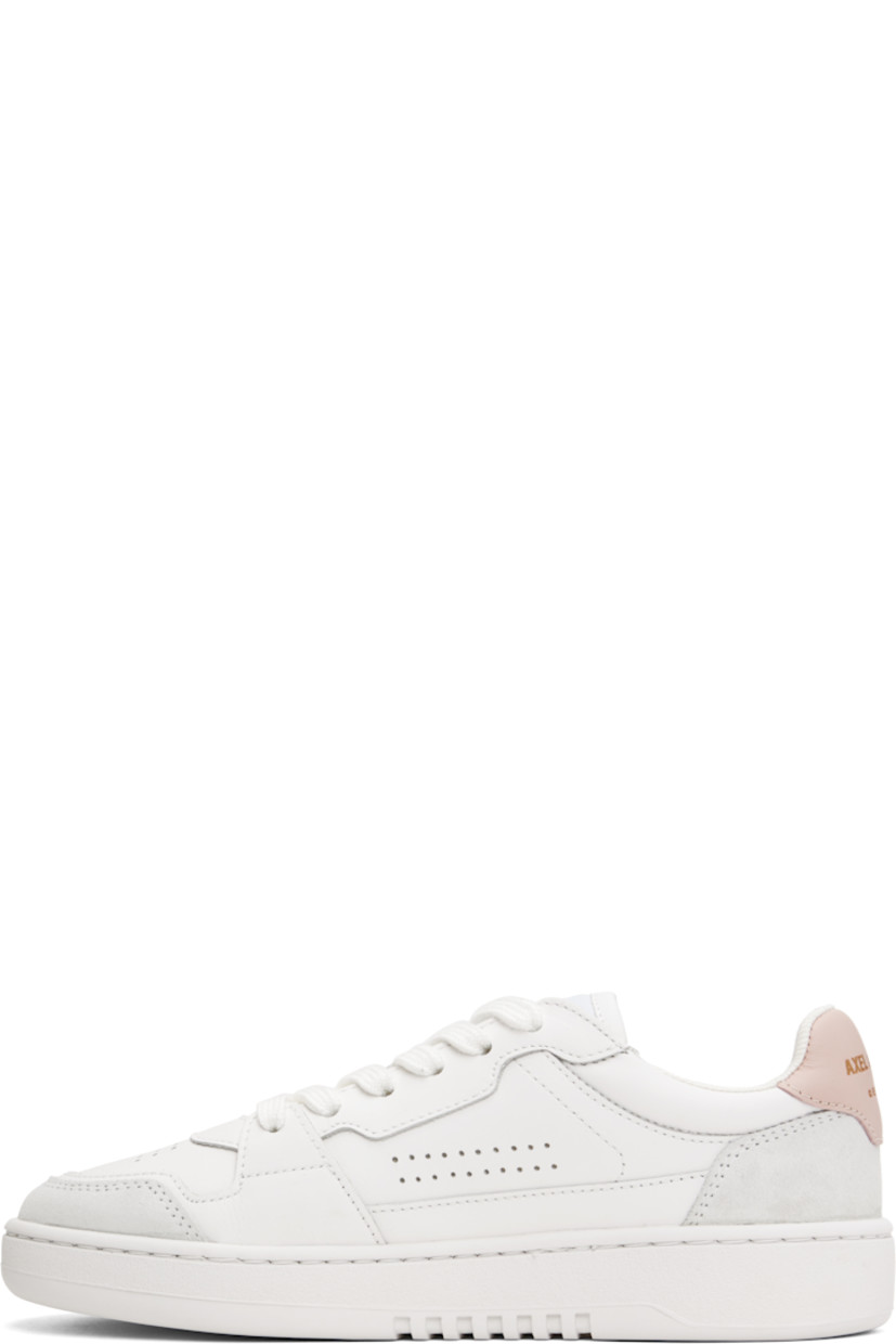 Handcrafted low-top buffed leather and suede sneakers in white. 

· Perforated detailing throughout
· Lace-up closure
· Logo patch at padded canvas tongue
· Padded collar
· Logo stamp at outer side and heel tab
· Recycled mesh and faux-suede lining
· Logo embossed at midsole
· Treaded rubber sole

Supplier color: White/Light pink