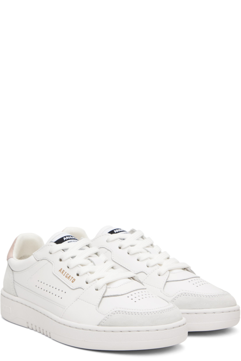 Handcrafted low-top buffed leather and suede sneakers in white. 

· Perforated detailing throughout
· Lace-up closure
· Logo patch at padded canvas tongue
· Padded collar
· Logo stamp at outer side and heel tab
· Recycled mesh and faux-suede lining
· Logo embossed at midsole
· Treaded rubber sole

Supplier color: White/Light pink