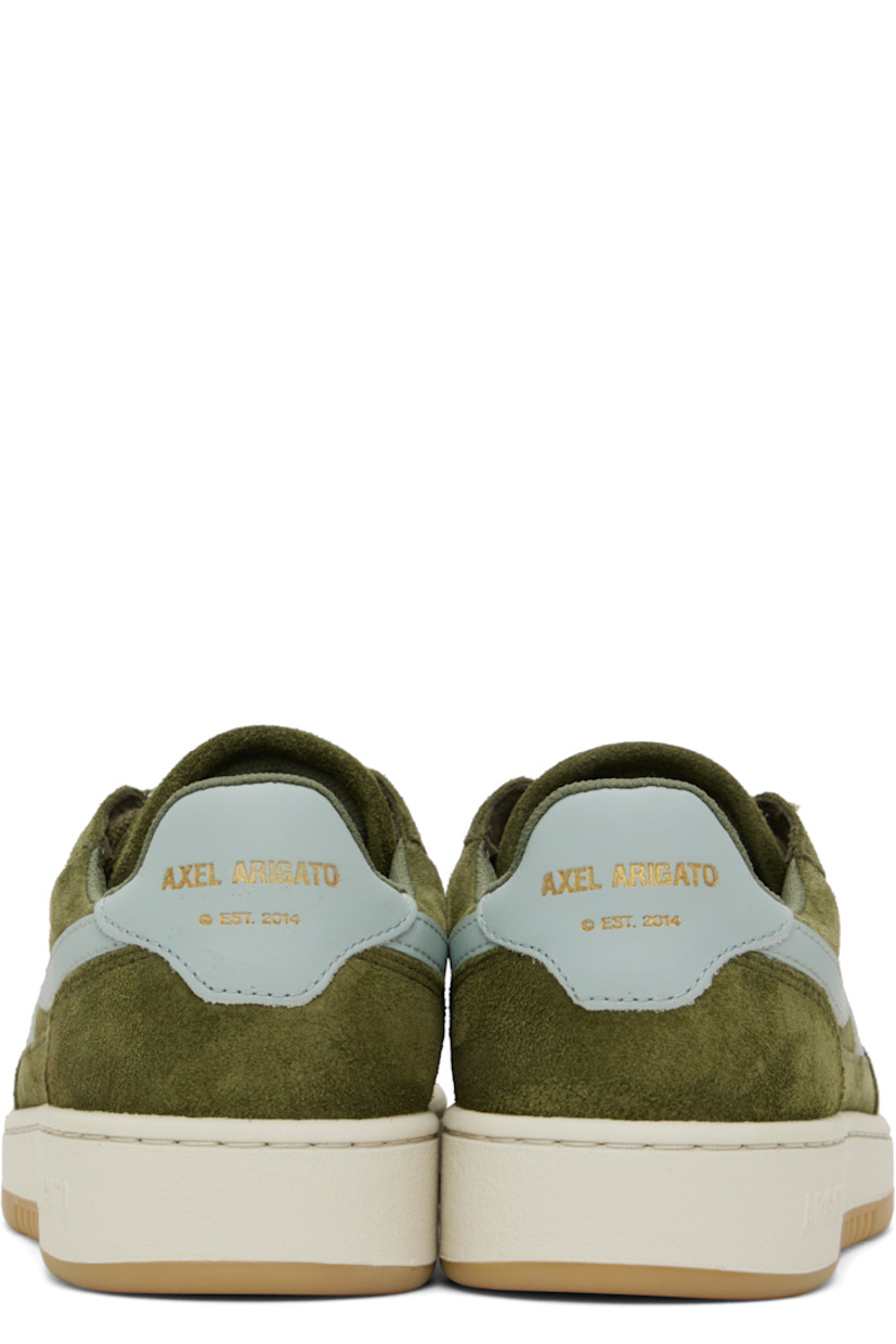 Handcrafted low-top paneled suede sneakers in khaki. 

· Perforated detailing at toe 
· Lace-up closure
· Logo patch at padded tongue
· Padded collar
· Logo stamp at outer side and heel tab
· Buffed leather logo appliqué at sides
· Recycled mesh and faux-suede lining
· Logo embossed at midsole
· Treaded rubber sole

Supplier color: Green/Light blue