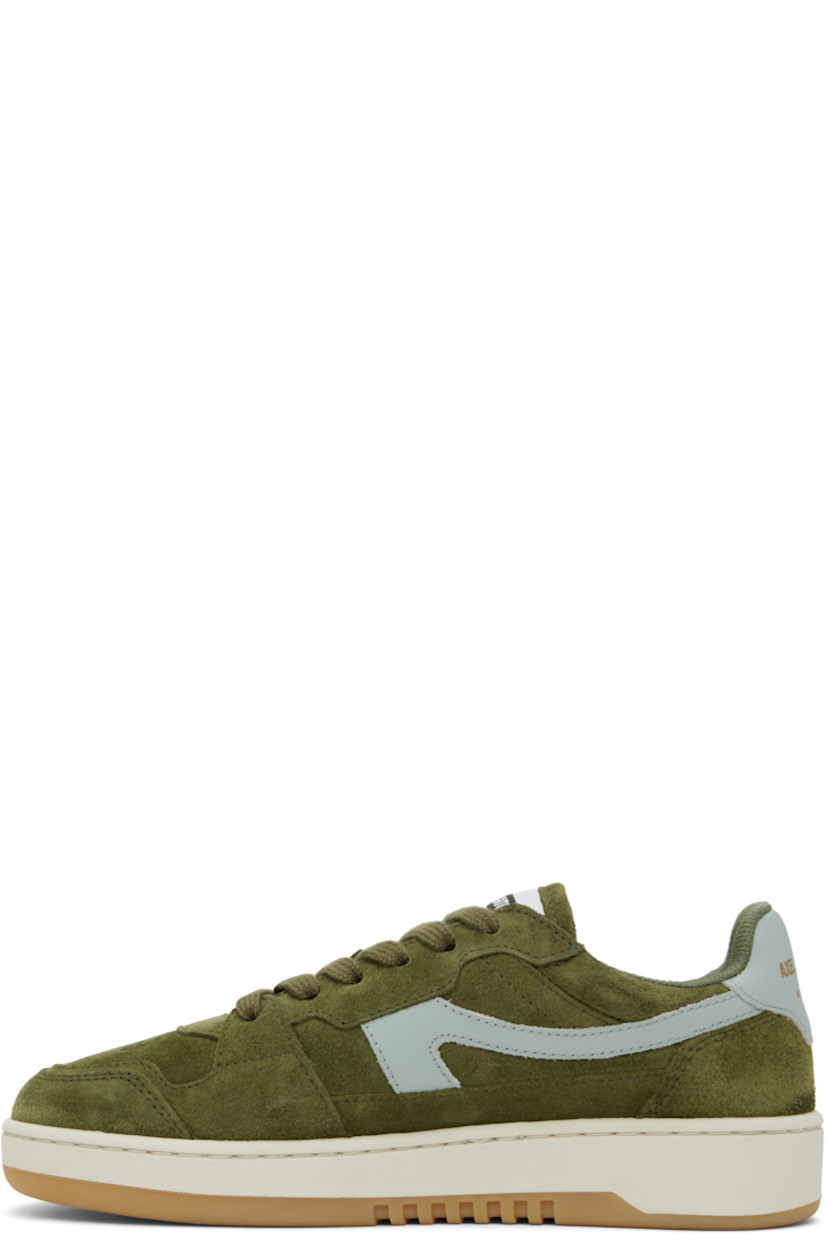 Handcrafted low-top paneled suede sneakers in khaki. 

· Perforated detailing at toe 
· Lace-up closure
· Logo patch at padded tongue
· Padded collar
· Logo stamp at outer side and heel tab
· Buffed leather logo appliqué at sides
· Recycled mesh and faux-suede lining
· Logo embossed at midsole
· Treaded rubber sole

Supplier color: Green/Light blue