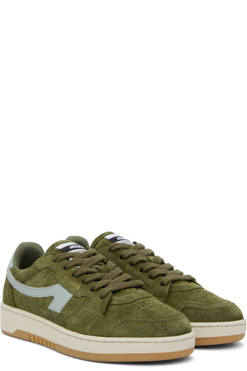 Handcrafted low-top paneled suede sneakers in khaki. 

· Perforated detailing at toe 
· Lace-up closure
· Logo patch at padded tongue
· Padded collar
· Logo stamp at outer side and heel tab
· Buffed leather logo appliqué at sides
· Recycled mesh and faux-suede lining
· Logo embossed at midsole
· Treaded rubber sole

Supplier color: Green/Light blue