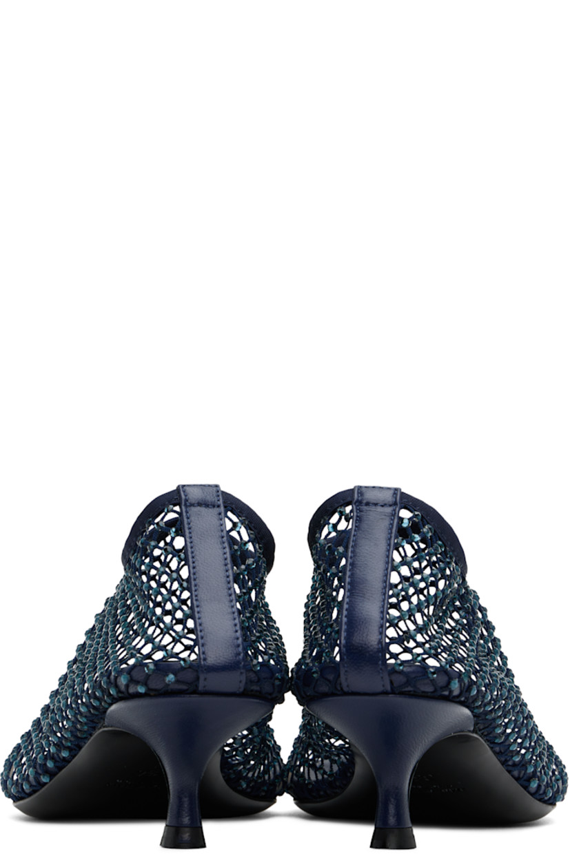 Handcrafted mesh heels in navy.

· Crystal-cut accents throughout
· Square toe
· Elasticized collar
· Logo embossed at padded leather footbed
· Covered kitten heel with rubber injection
· Polished leather sole
· Heel: H1.75"

Supplier color: Blue graphite