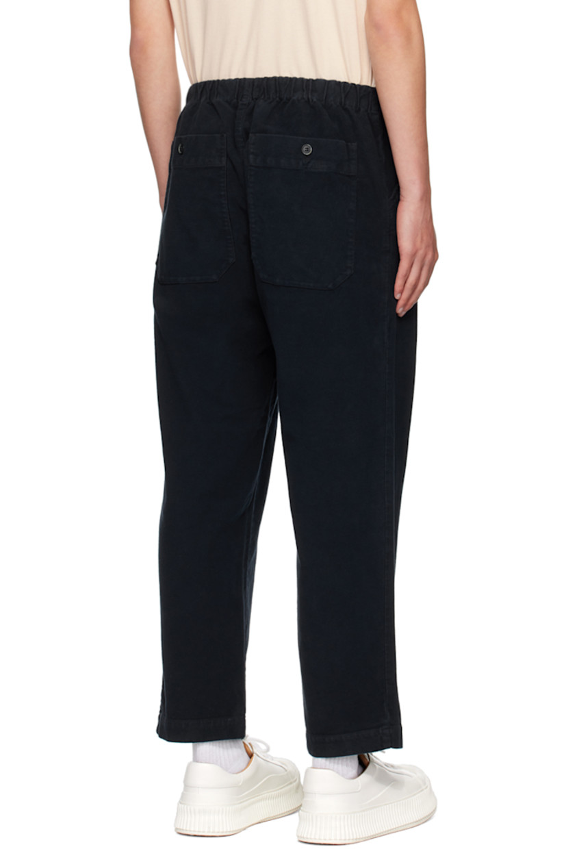 Handcrafted stretch cotton flannel trousers. 

· Concealed drawstring at elasticized waistband
· Four-pocket styling
· Mock-fly

Supplier color: Navy