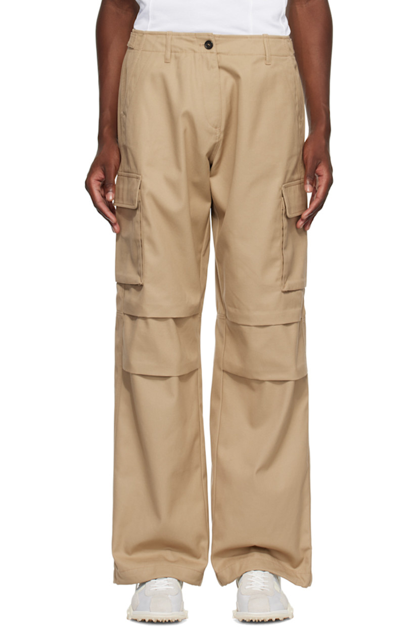 Cotton twill cargo pants. 

· Belt loops
· Four-pocket styling
· Zip-fly
· Concealed bungee-style drawstring at cuffs
· Flap pocket at outseams

Supplier color: Beige