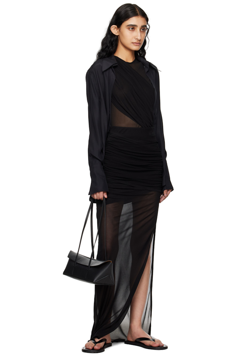 Semi-sheer knit viscose-blend bodysuit. 

· Crewneck
· Draping at front
· Press-stud fastening at bottom

Supplier color: Black