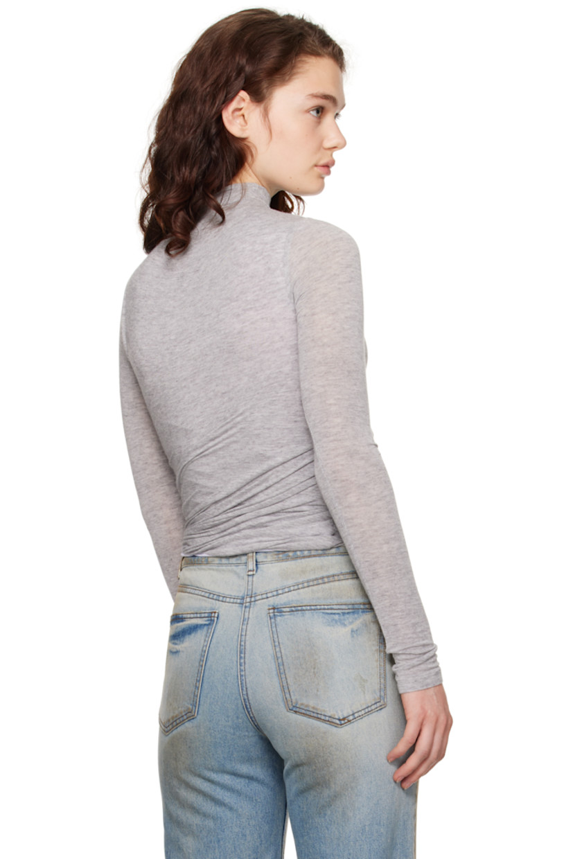 Stretch rayon- and wool-blend jersey turtleneck. 

· Draping at twisted side seams
· Logo flag at side seam
· Full mesh lining

Supplier color: Grey