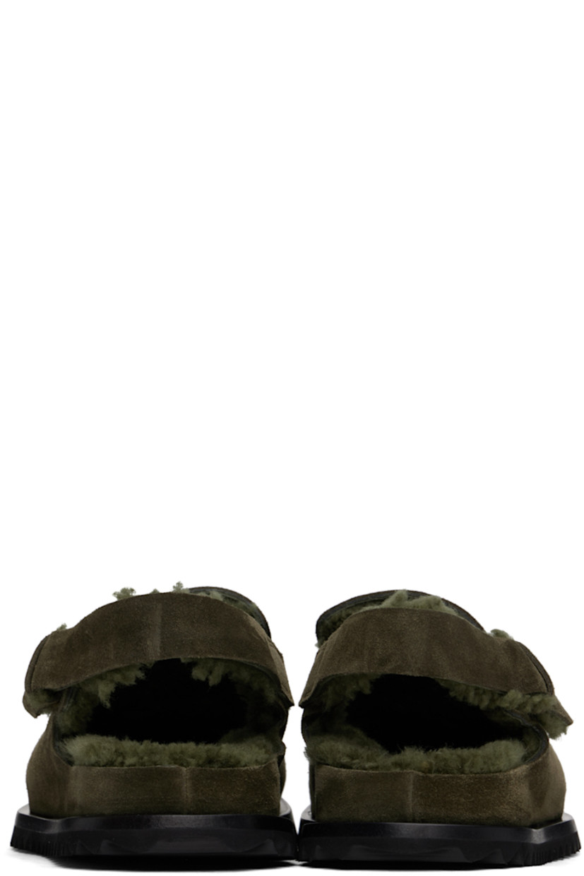 Handcrafted suede loafers in khaki.

· Partially elasticized slingback strap
· Shearling lining
· Treaded EVA rubber sole 

Supplier color: Khaki