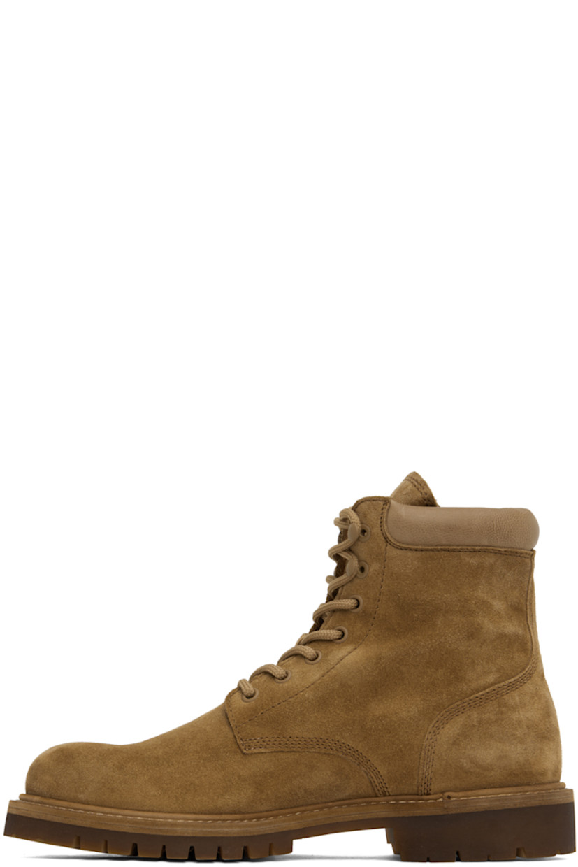 Handcrafted ankle-high suede boots in tan. 

· Lace-up closure
· Grained leather trim at padded collar
· Suede and grained leather lining
· Stacked leather midsole 
· Treaded rubber sole 

Supplier color: Alce/Rabbit paw