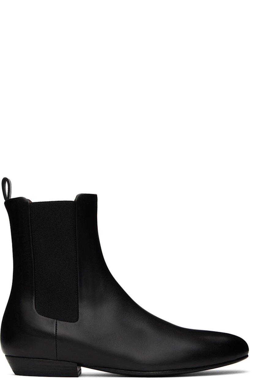 Ankle-high buffed leather Chelsea boots in black.

· Pull-loop at heel collar
· Elasticized gusset at sides
· Grained leather lining
· Stacked leather heel with rubber injection
· Leather sole

Supplier color: Black