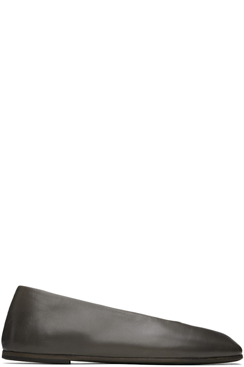 Grained leather ballerina flats in gray. 

· Square toe
· Logo embossed at padded footbed
· Buffed leather and suede lining
· Hand-painted leather sole with recycled rubber injection

Supplier color: Mortar
