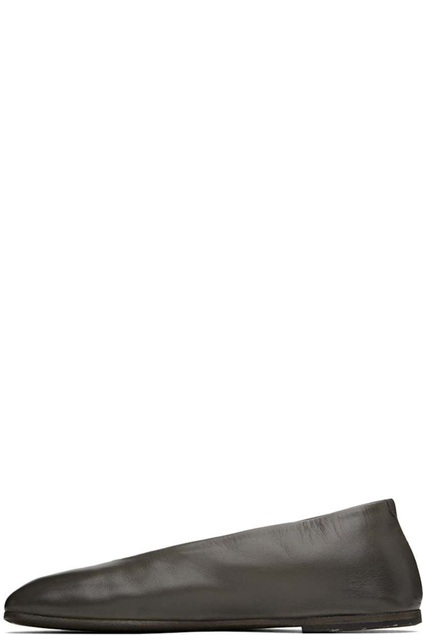 Grained leather ballerina flats in gray. 

· Square toe
· Logo embossed at padded footbed
· Buffed leather and suede lining
· Hand-painted leather sole with recycled rubber injection

Supplier color: Mortar