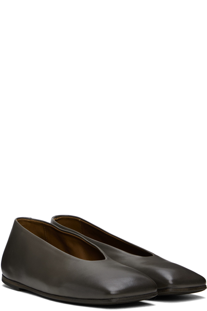 Grained leather ballerina flats in gray. 

· Square toe
· Logo embossed at padded footbed
· Buffed leather and suede lining
· Hand-painted leather sole with recycled rubber injection

Supplier color: Mortar