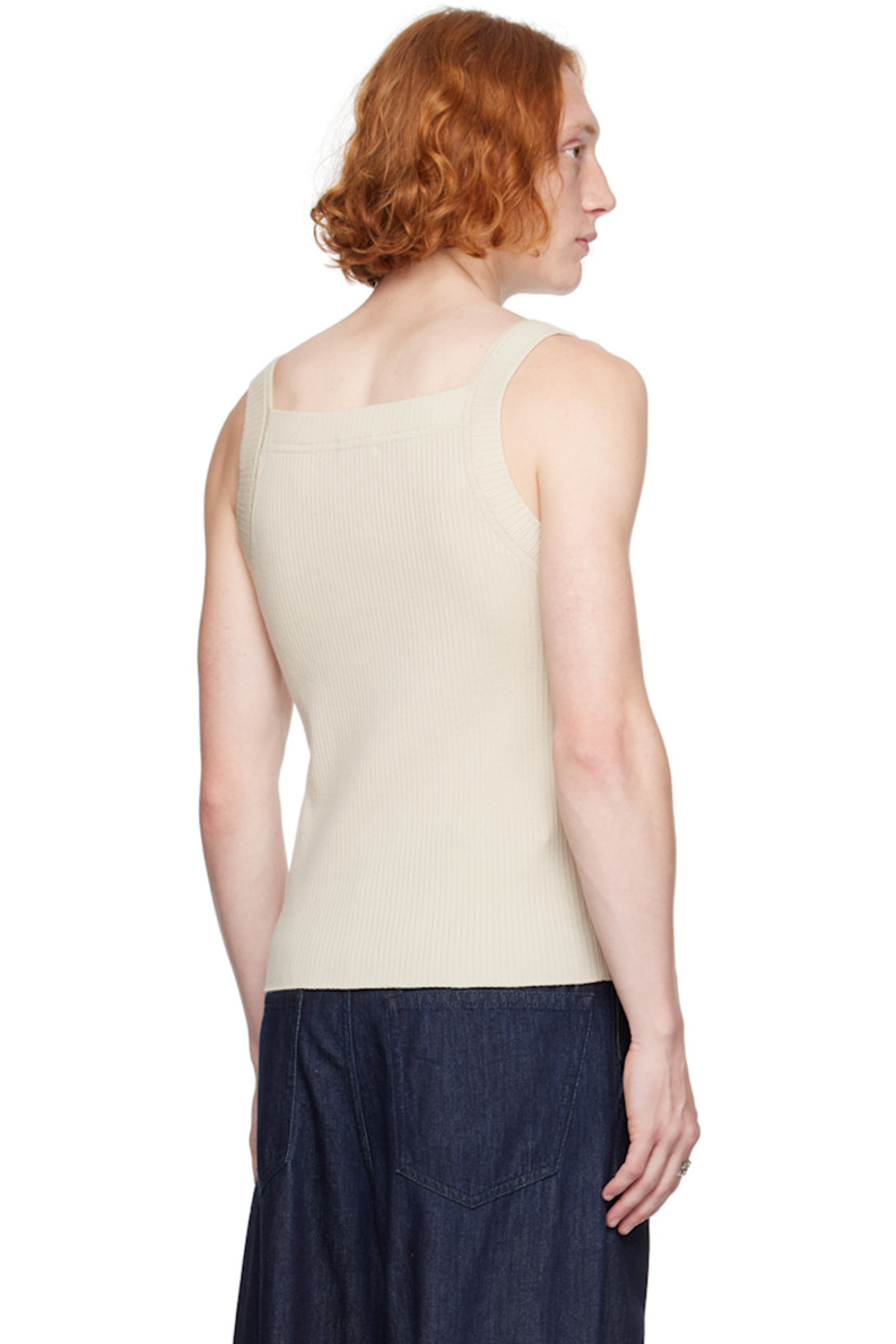 Rib knit stretch merino wool tank top. 

· Square neck 
· Fixed shoulder straps 

Supplier color: Ecru