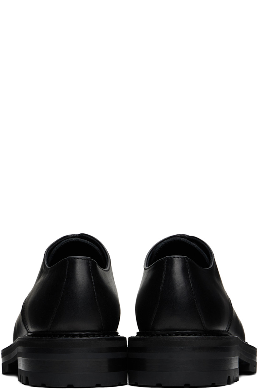 Buffed leather derbys in black. 

· Square toe
· Lace-up closure
· Buffed leather and suede lining
· Stacked leather heel with rubber injection
· Treaded rubber sole
· Heel: H1.5"

Supplier color: Black