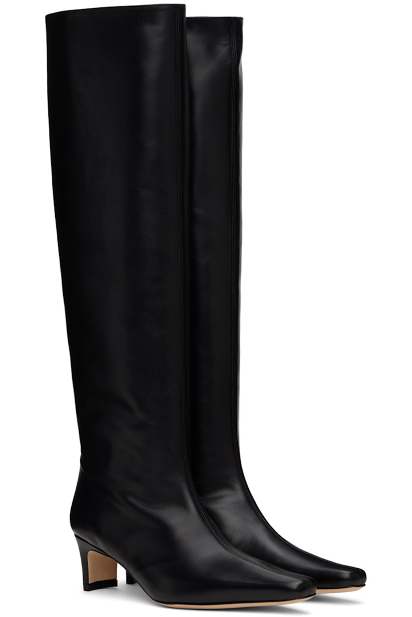 Knee-high nappa leather boots in black.

· Pointed square toe
· Buffed leather and suede lining
· Covered kitten heel with rubber injection
· Nubuck sole
· Heel: H2"

Supplier color: Black