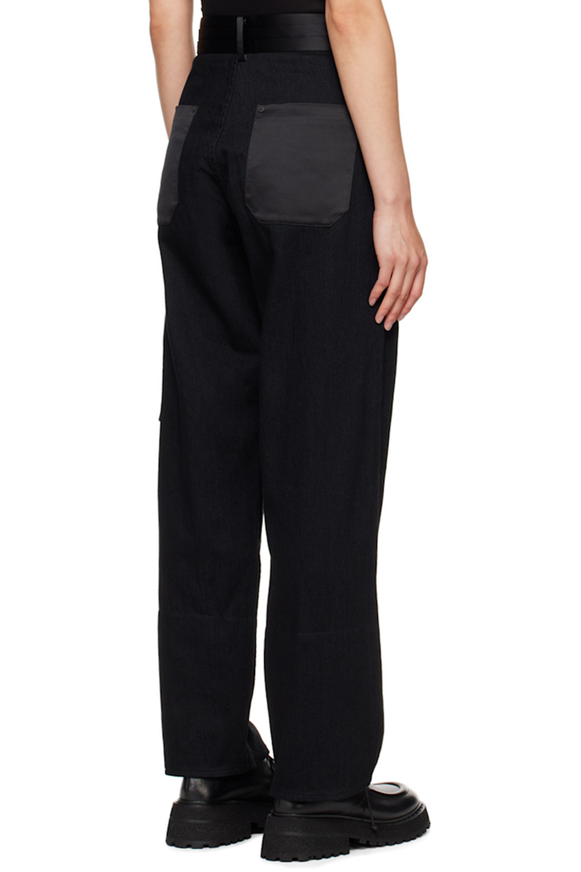 Non-stretch cotton denim jeans. Satin trim throughout. 

· Belt loops 
· Pleats at waistband
· Five-pocket styling
· Zip-fly

Supplier color: Black