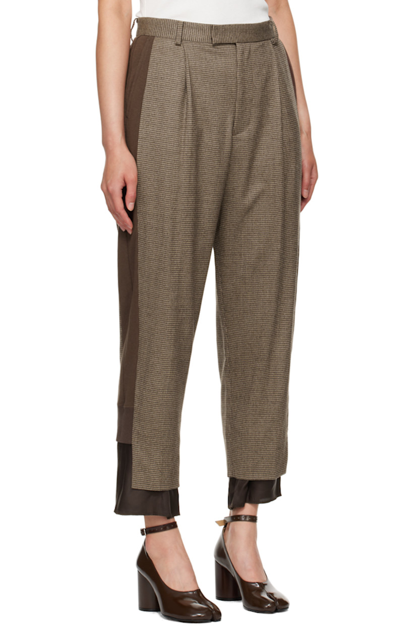 Wool-blend twill trousers. Houndstooth pattern throughout. 

· Paneled construction
· Belt loops
· Four-pocket styling
· Zip-fly
· Pleats at front
· Exposed lining at cuffs
· Rib knit panel at outseams
· Full satin lining

Supplier color: Brown