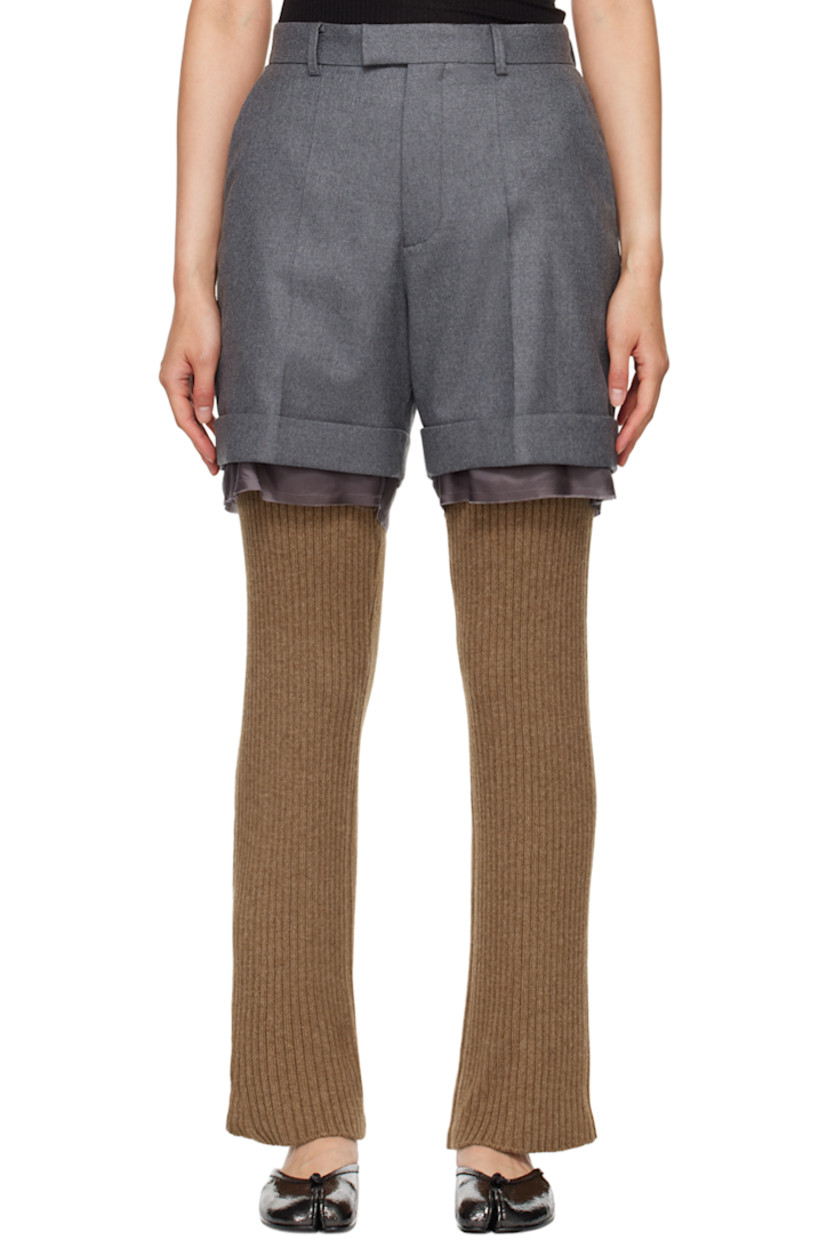 Straight-leg rib knit stretch wool trousers. Rayon- and wool-blend twill short-style overlay. 

· Layered construction
· Belt loops
· Four-pocket styling
· Zip-fly

Supplier color: Gray
