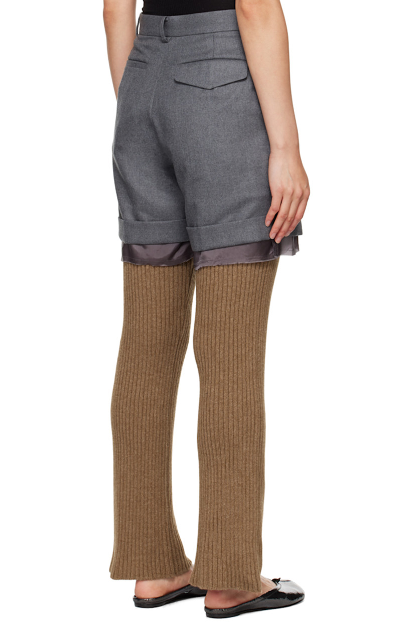 Straight-leg rib knit stretch wool trousers. Rayon- and wool-blend twill short-style overlay. 

· Layered construction
· Belt loops
· Four-pocket styling
· Zip-fly

Supplier color: Gray