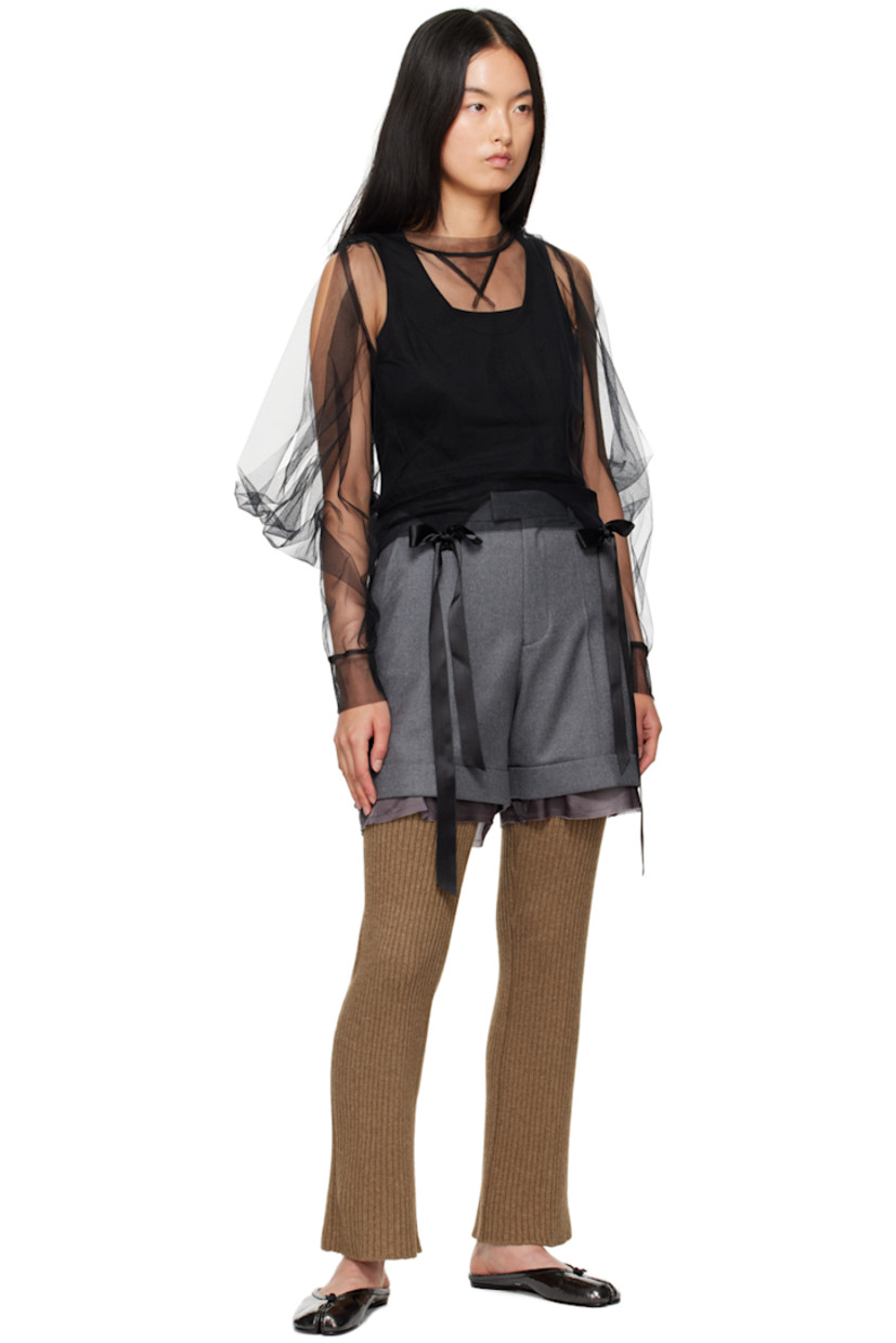 Straight-leg rib knit stretch wool trousers. Rayon- and wool-blend twill short-style overlay. 

· Layered construction
· Belt loops
· Four-pocket styling
· Zip-fly

Supplier color: Gray