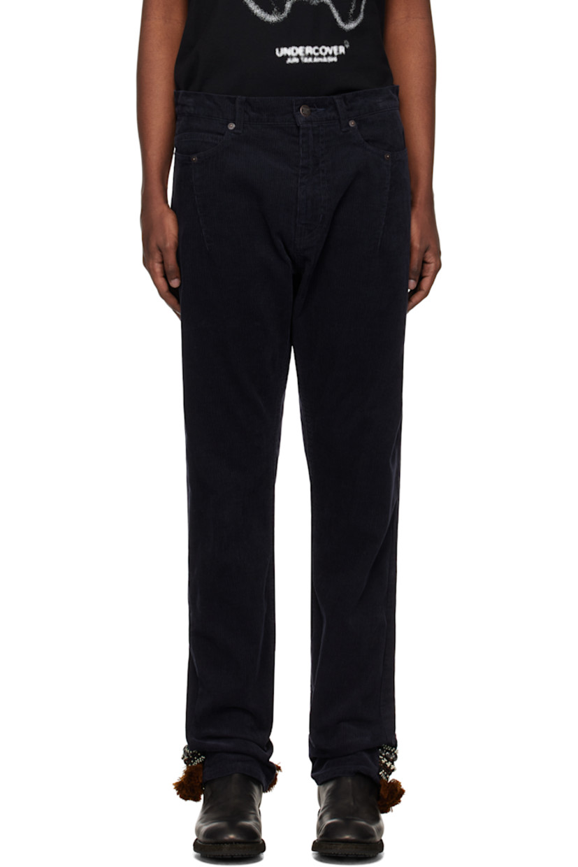 Cotton corduroy trousers. 

· Belt loops
· Five-pocket styling
· Zip fly
· Pintuck at front pockets
· Logo patch at back waistband
· Logo patch at back pocket
· Beaded and fringed trim at back cuffs

Supplier color: Navy