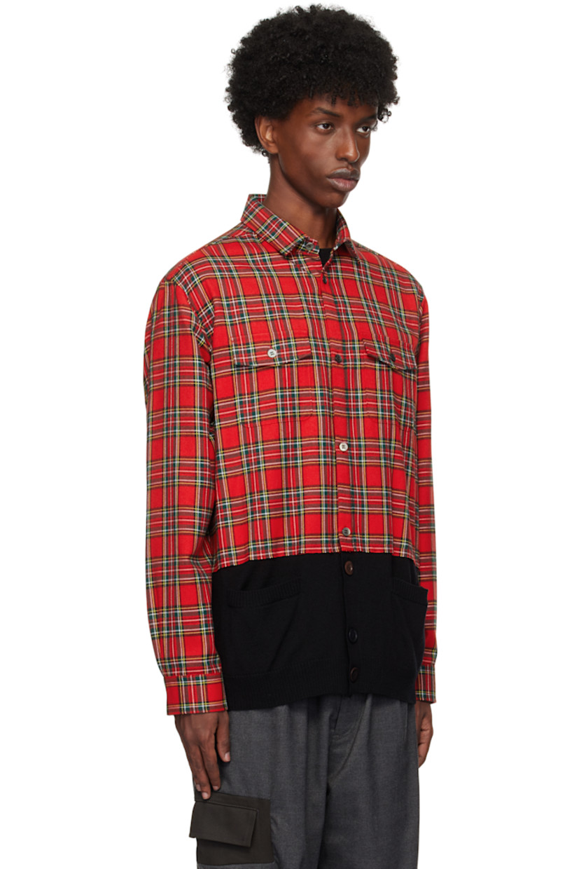 Polyester-blend flannel and knit wool shirt. Check pattern throughout.

· Paneled construction
· Spread collar
· Button closure
· Flap and patch pockets
· Rib-knit trim and hem
· Adjustable single-button barrel cuffs

Supplier color: Red ck