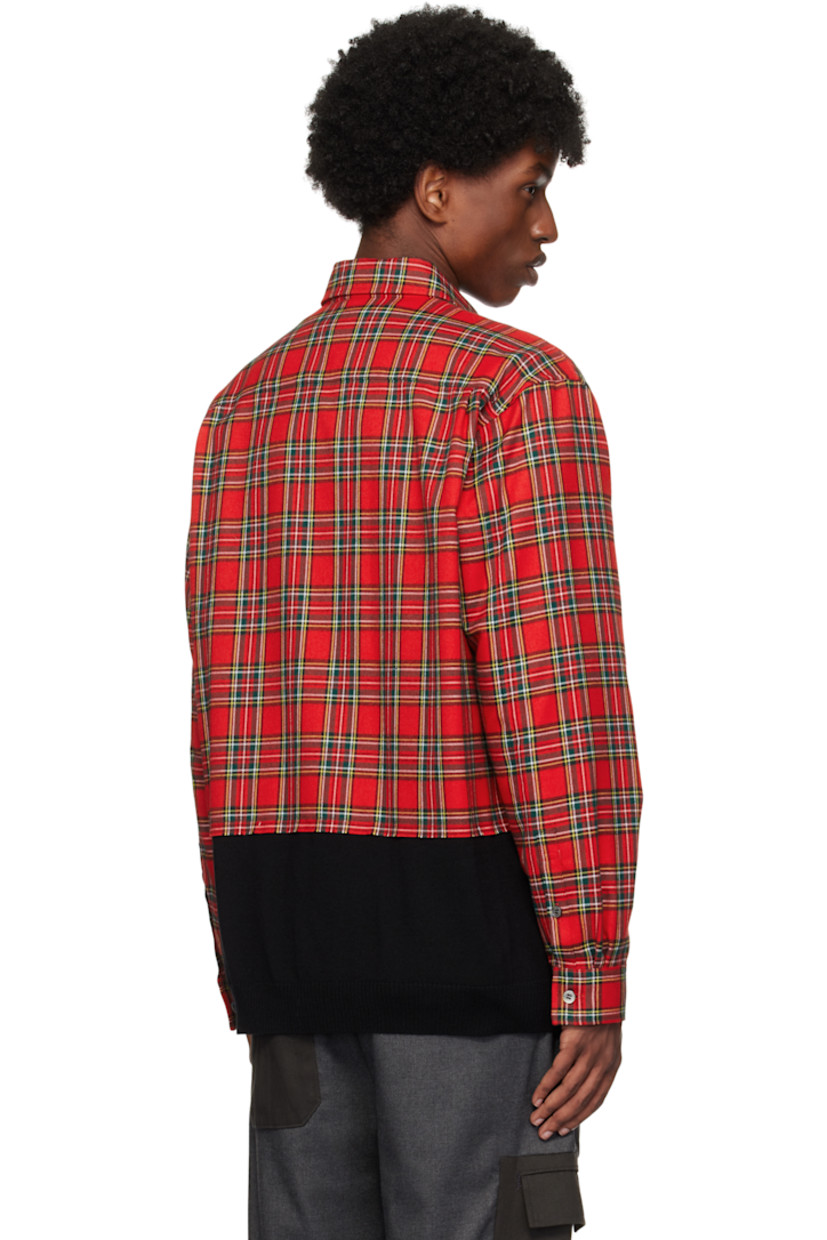 Polyester-blend flannel and knit wool shirt. Check pattern throughout.

· Paneled construction
· Spread collar
· Button closure
· Flap and patch pockets
· Rib-knit trim and hem
· Adjustable single-button barrel cuffs

Supplier color: Red ck