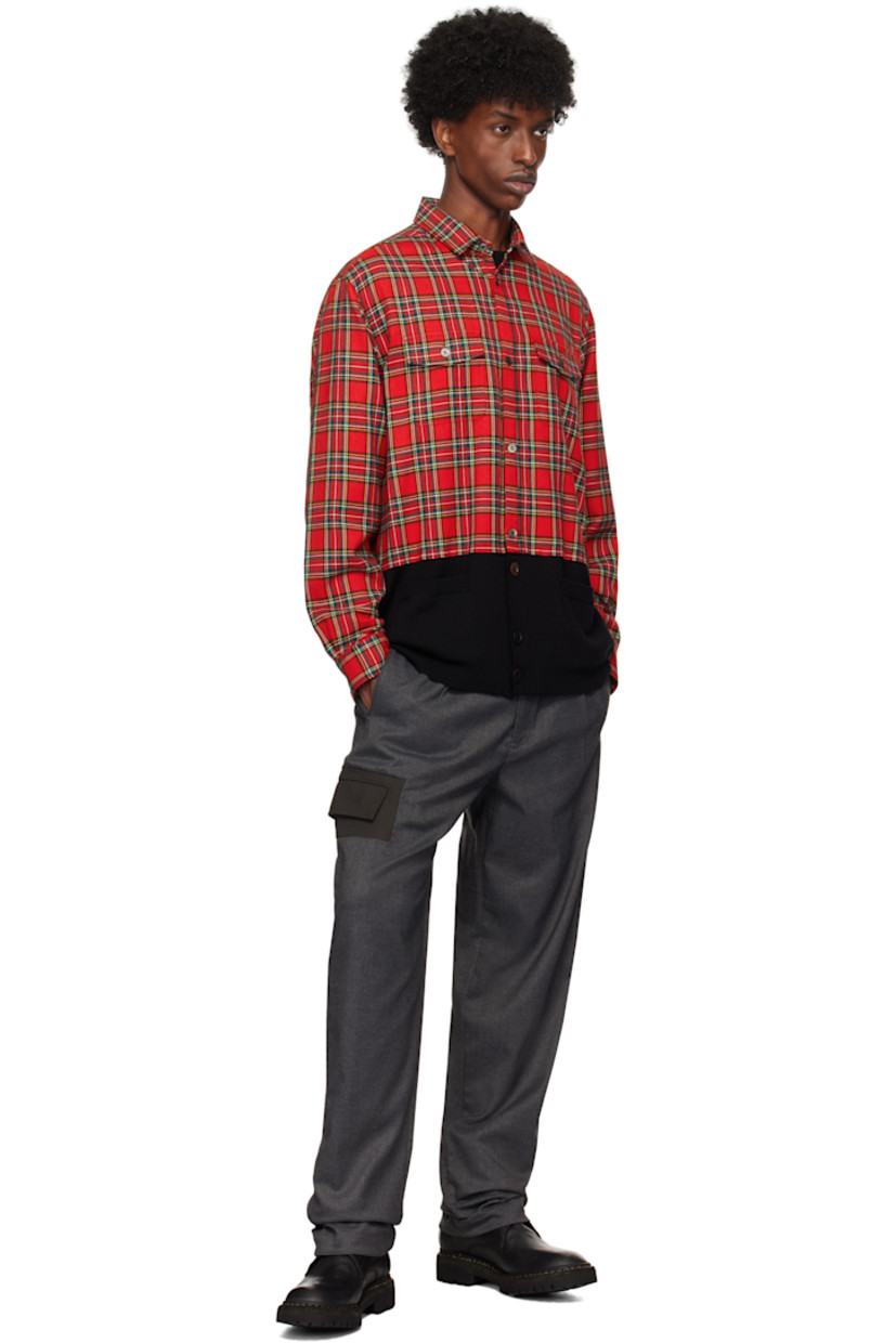 Polyester-blend flannel and knit wool shirt. Check pattern throughout.

· Paneled construction
· Spread collar
· Button closure
· Flap and patch pockets
· Rib-knit trim and hem
· Adjustable single-button barrel cuffs

Supplier color: Red ck