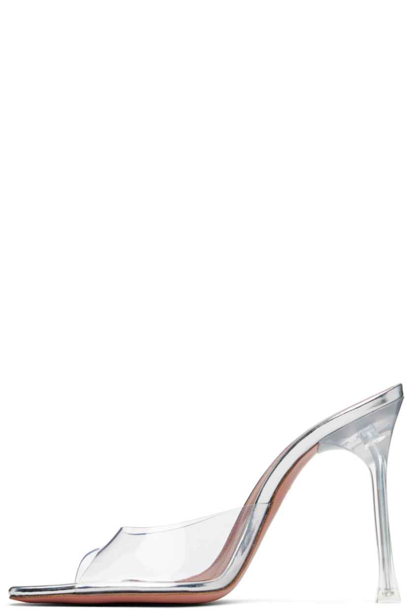 Transparent PVC heeled sandals. 

· Open pointed square toe 
· Logo-embossed grained goatskin footbed
· Transparent PVC kitten heel
· Leather sole with rubber injection
· Heel: H2.25"

Supplier color: Transparent