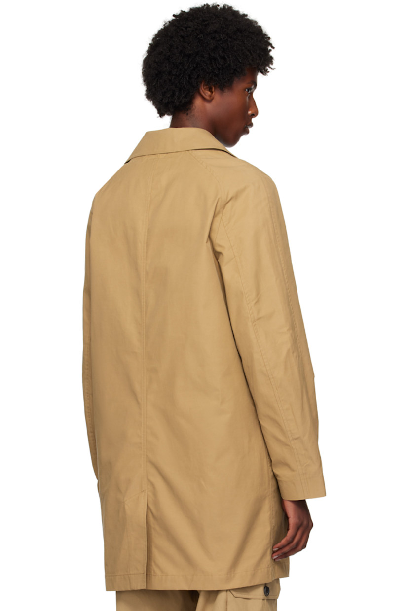 Cotton- and nylon- blend gabardine coat.

· Spread collar
· Concealed zip closure
· Welt pockets
· Logo patch at front
· Central vent at back hem
· Welt pocket at interior
· Partially lined

Supplier color: Brown