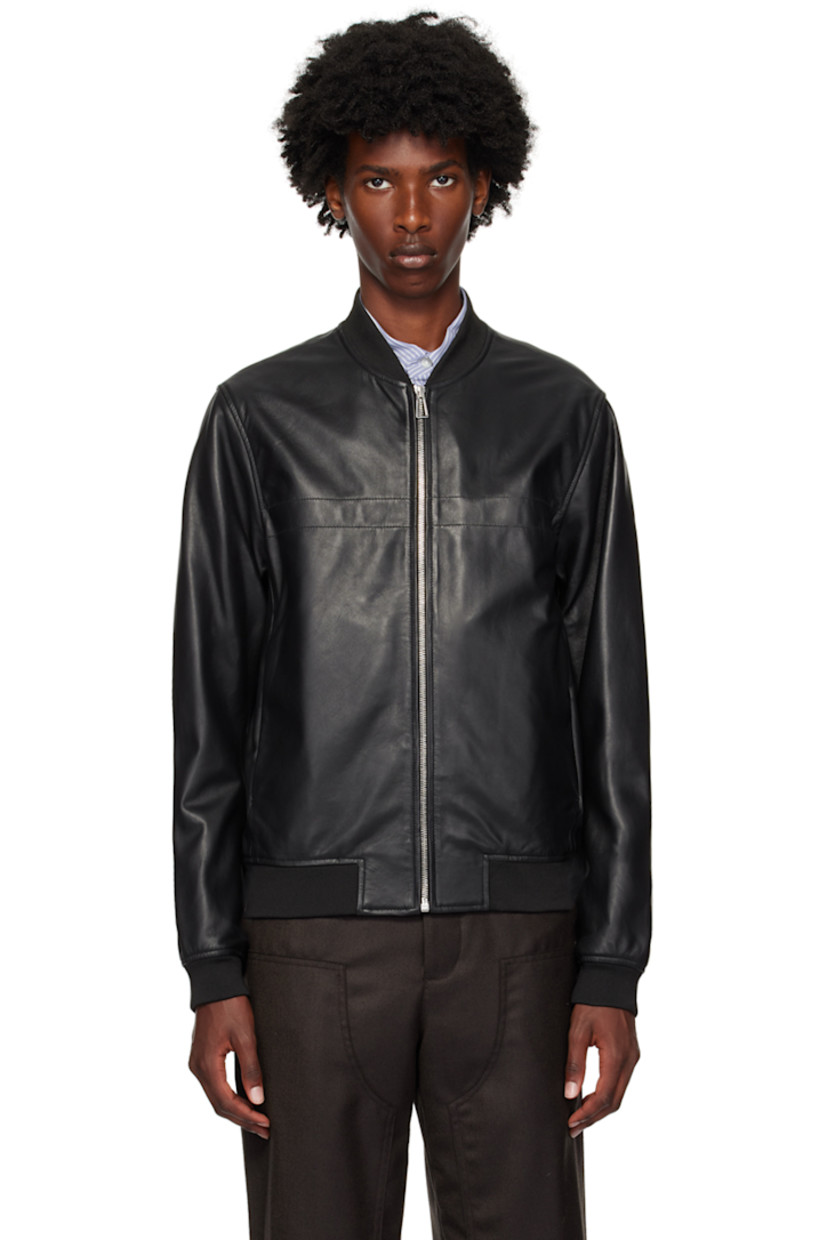 Grained lambskin bomber jacket. 

· Rib knit stand collar, hem, and cuffs
· Zip closure
· Zip pockets
· Welt pockets at interior
· Full viscose twill lining
· Logo-engraved silver-tone hardware

Supplier color: Blacks