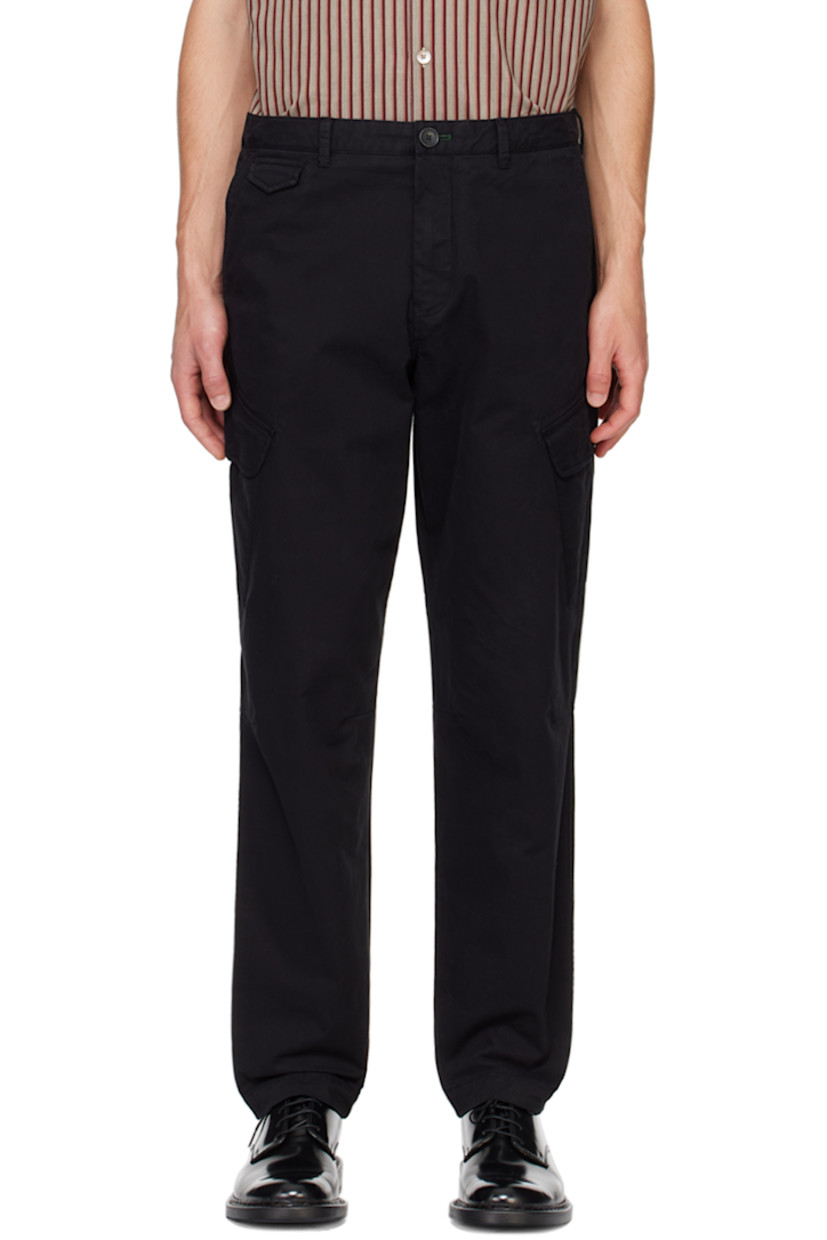 Stretch GOTS-certified cotton twill cargo pants.

· Belt loops
· Five-pocket styling
· Zip-fly
· Darts at knees
· Cargo pocket at outseams 
· Graphic embroidered at back

Supplier color: Black