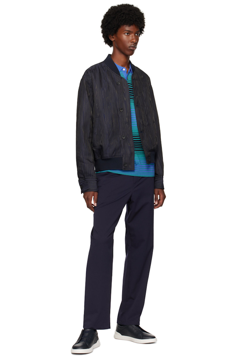 Loose-fit stretch nylon seersucker trousers.

· Belt loops
· Four-pocket styling
· Zip-fly
· Unlined 

Supplier color: Navy