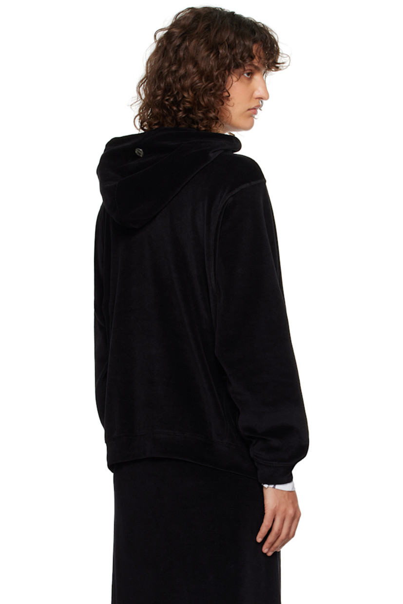 Cotton-blend velour hoodie. Button hardware and detachable braided appliqués at hood for alternate styling.

· Logo embroidered at chest
· Rivets at kangaroo pocket
· Dropped shoulders
· Logo-engraved antiqued silver-tone hardware

Supplier color: Black