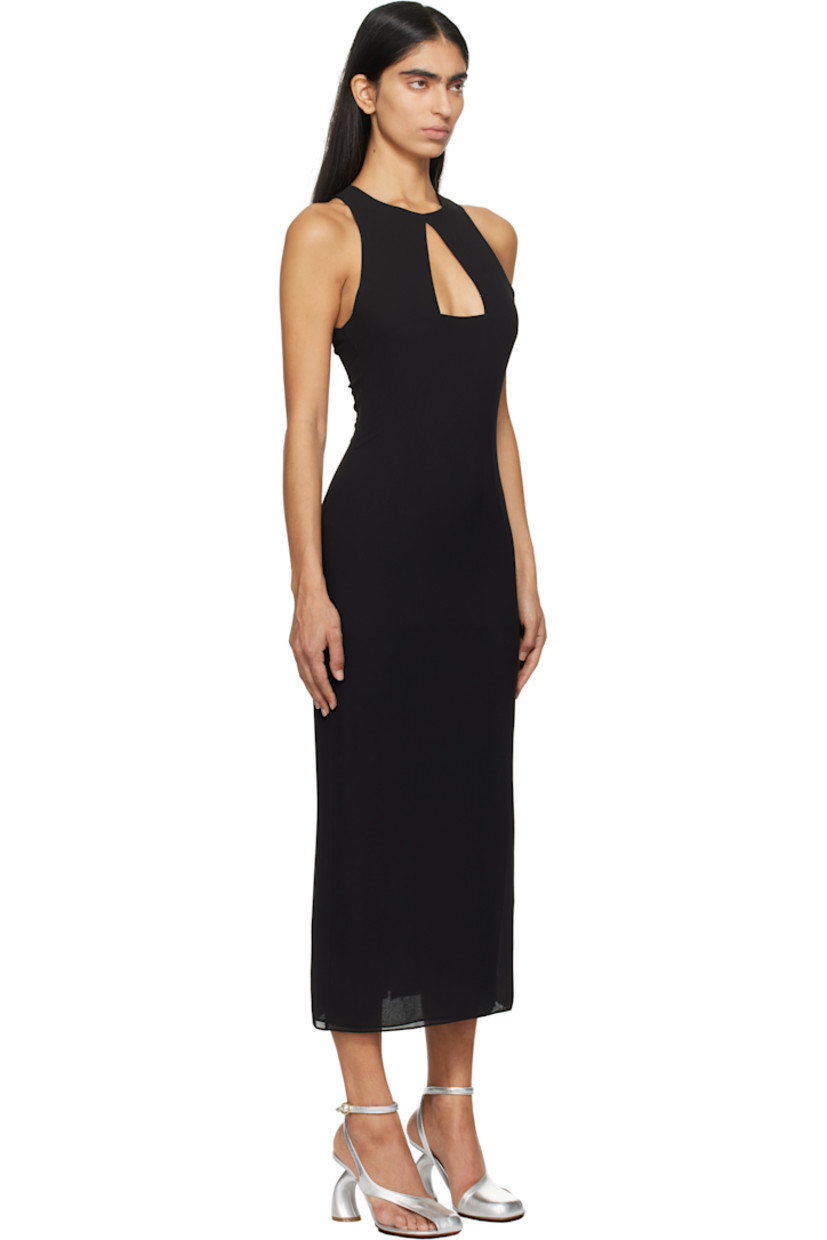 Polyester georgette midi dress.

· Round neck
· Cutout at chest
· Zip closure at back collar
· Slit at back hem
· Fully lined

Supplier color: Black