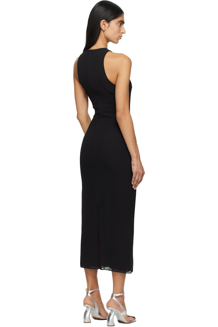 Polyester georgette midi dress.

· Round neck
· Cutout at chest
· Zip closure at back collar
· Slit at back hem
· Fully lined

Supplier color: Black