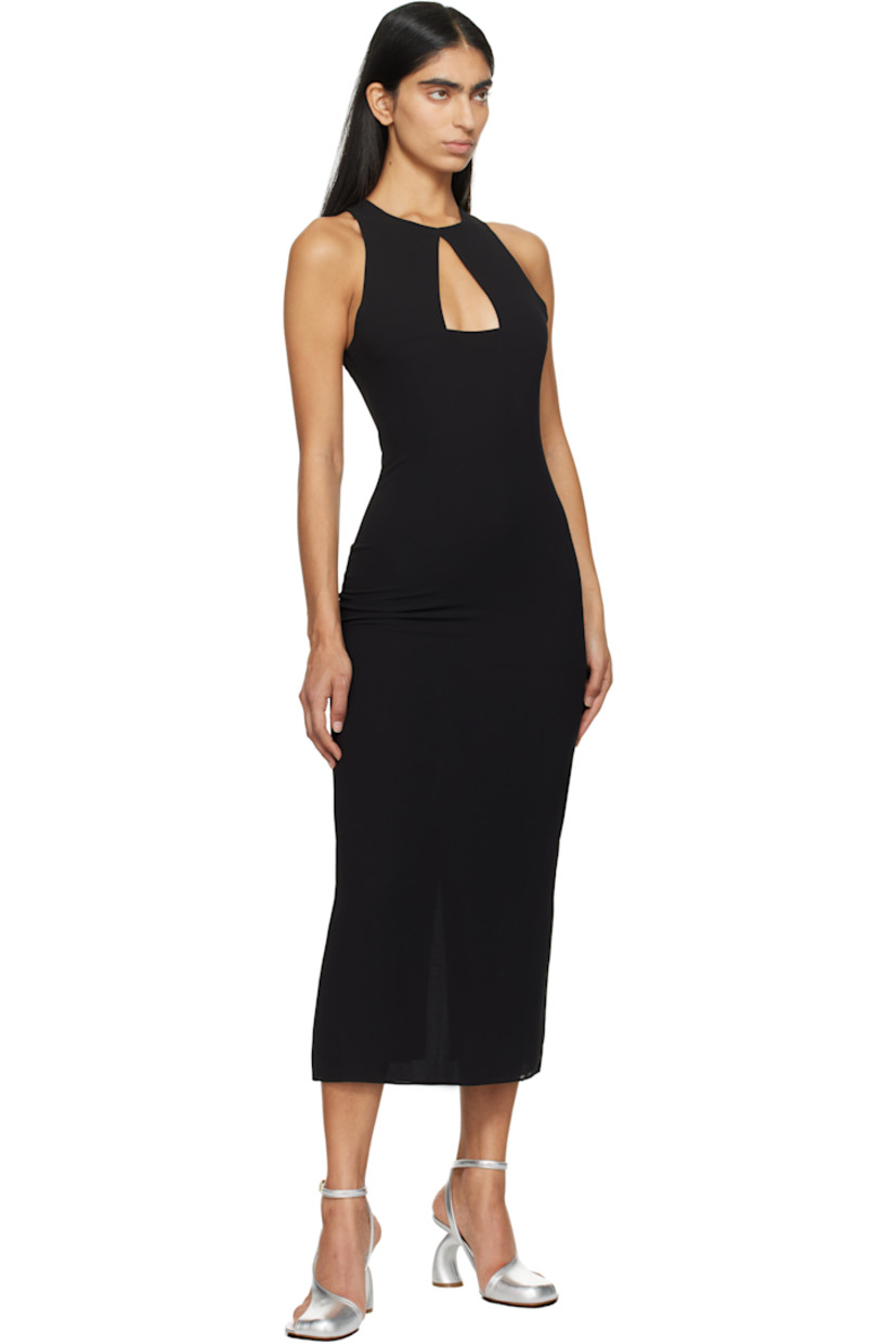 Polyester georgette midi dress.

· Round neck
· Cutout at chest
· Zip closure at back collar
· Slit at back hem
· Fully lined

Supplier color: Black