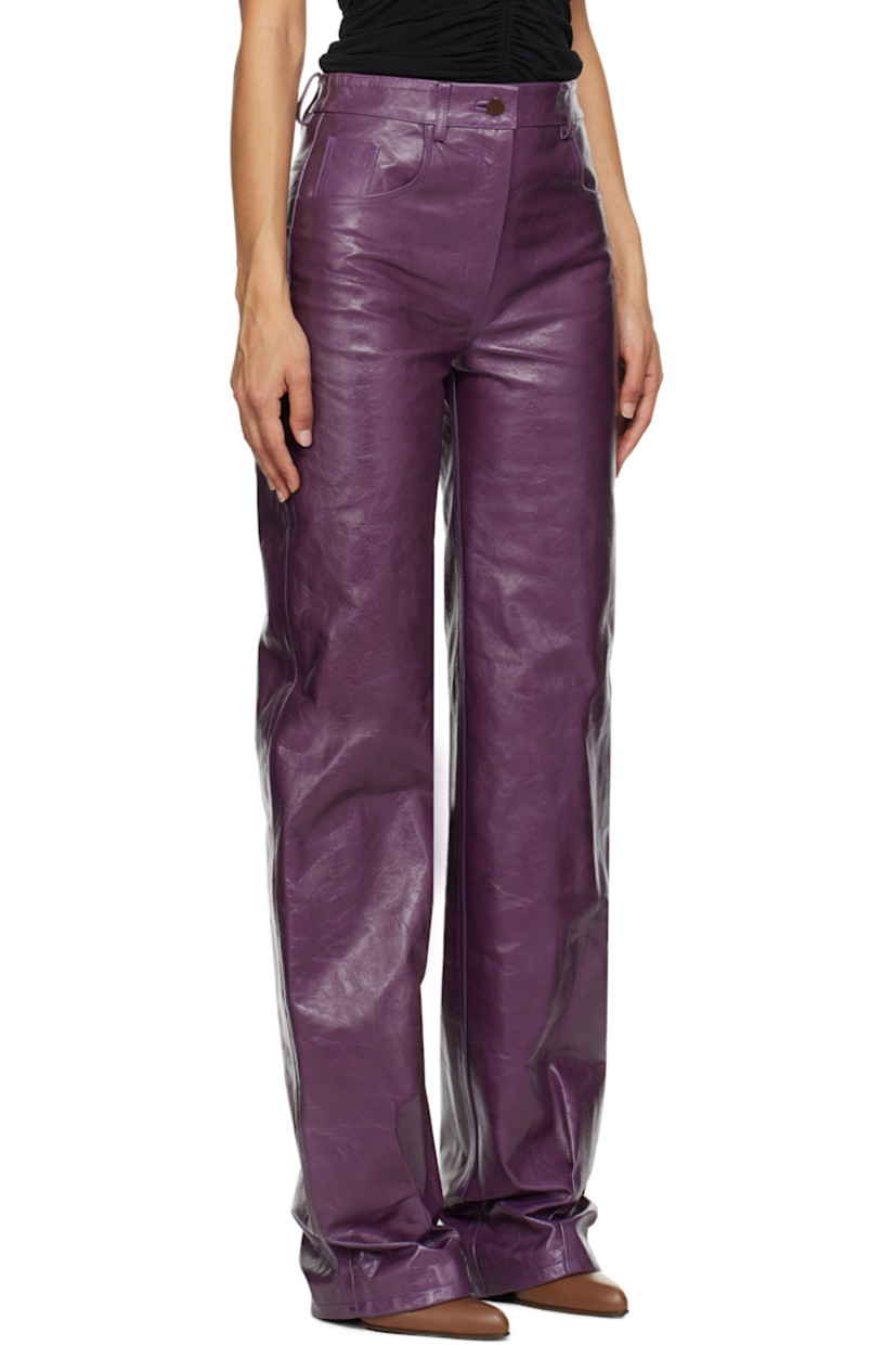 Loose-fit and straight-leg grained leather pants.

· Belt loops
· Five-pocket styling
· Zip-fly
· Dart at cuffs
· Leather logo patch at back waistband
· Full satin twill lining

Supplier color: Purple