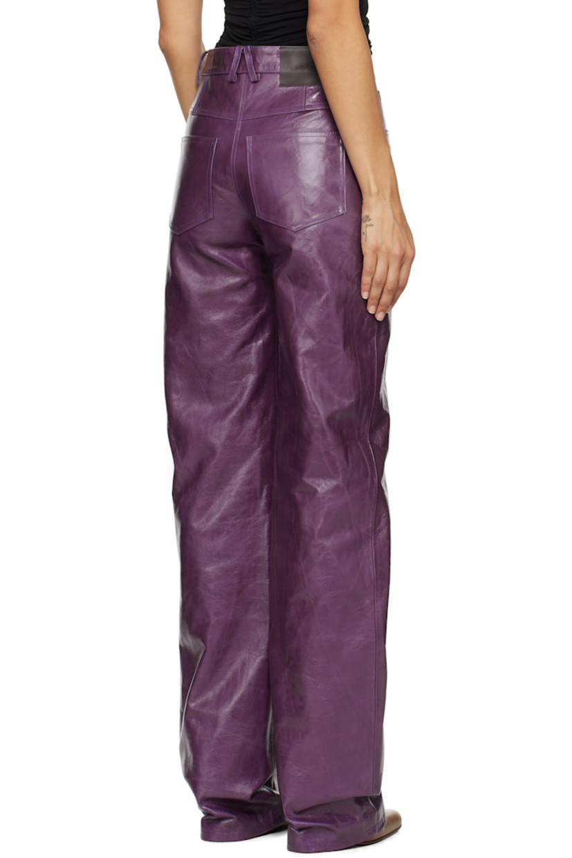 Loose-fit and straight-leg grained leather pants.

· Belt loops
· Five-pocket styling
· Zip-fly
· Dart at cuffs
· Leather logo patch at back waistband
· Full satin twill lining

Supplier color: Purple