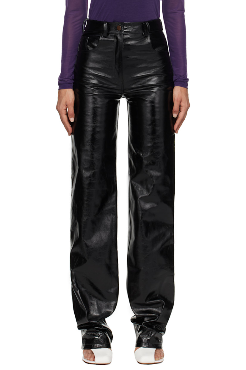Loose-fit and straight-leg grained leather pants.

· Belt loops
· Five-pocket styling
· Zip-fly
· Dart at cuffs
· Leather logo patch at back waistband
· Full satin twill lining

Supplier color: Black