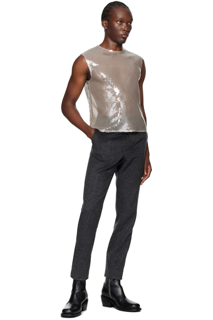 Brushed knit wool-blend trousers.

· Belt loops
· Four-pocket styling
· Button-fly
· Creased legs

Supplier color: Grigio antracite