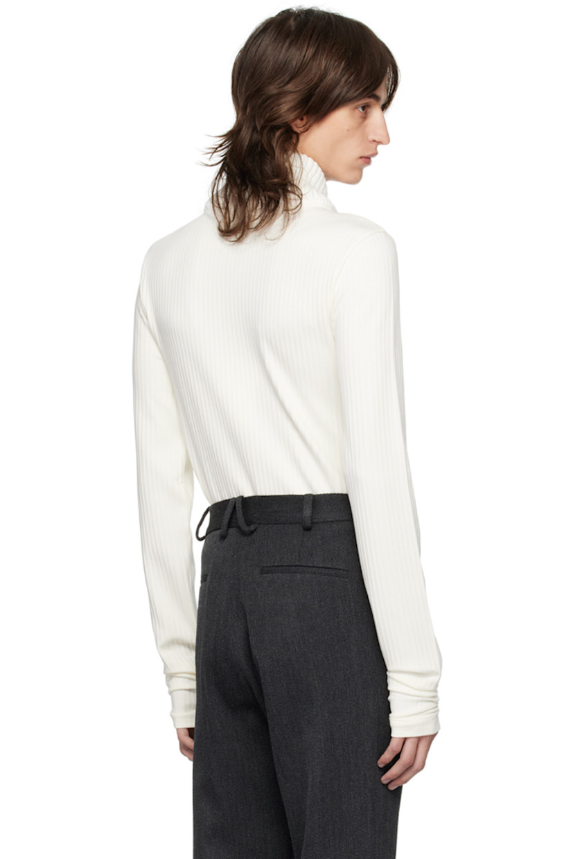 Rib knit polyester-blend sweater. Shawl collar. 

Supplier color: Ecru