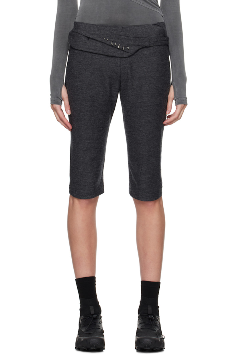 Cotton- and wool-blend twill trousers. Darts throughout. 

· Graphic charms at detachable zip pouch 
· Two-pocket styling 
· Cropped legs
· Zip closure at outseam 
· Twisted outseams 
· Belt loop at back waist 
· Zip pocket at back 

Supplier color: Grey