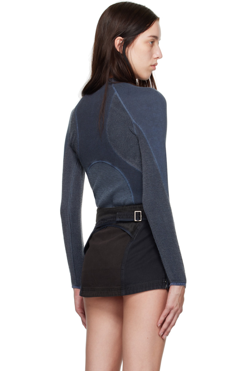 Waffle-knit stretch acrylic-blend and rib-knit stretch cotton sweater. Overlock stitching throughout. 

· Paneled construction
· Mock neck
· Half-zip closure 
· Curved hem
· Raglan sleeves
· Thumbhole loop at cuffs

Supplier color: Ash blue