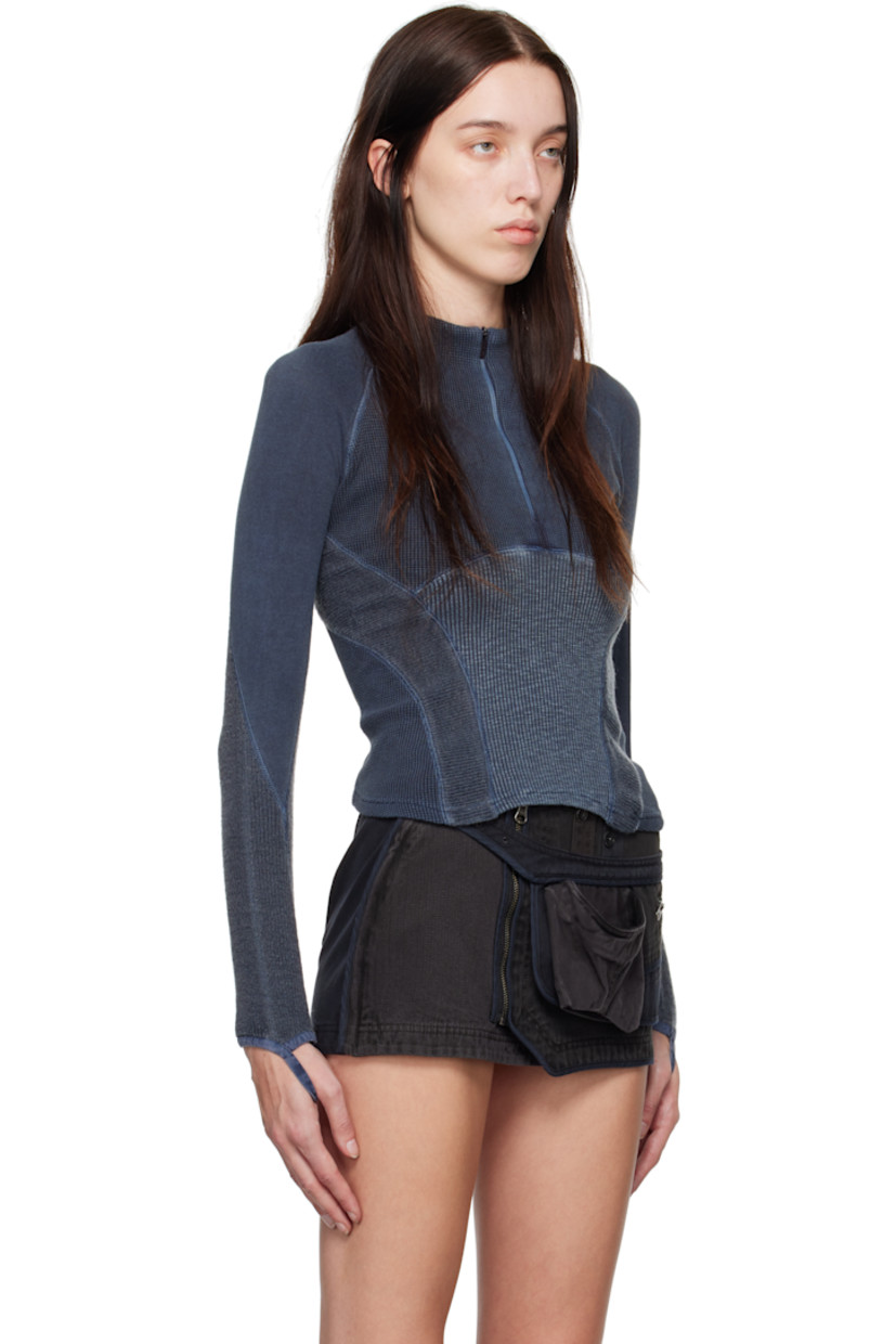 Waffle-knit stretch acrylic-blend and rib-knit stretch cotton sweater. Overlock stitching throughout. 

· Paneled construction
· Mock neck
· Half-zip closure 
· Curved hem
· Raglan sleeves
· Thumbhole loop at cuffs

Supplier color: Ash blue