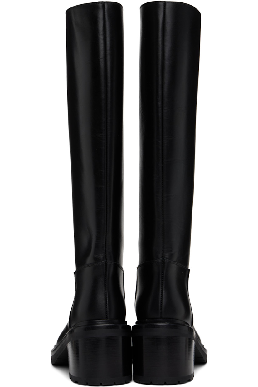 Knee-high buffed calfskin boots in black. 

· Buffed leather lining 
· Topstitching at welt 
· Stacked leather midsole 
· Stacked leather block heel with rubber injection 
· Leather sole 
· Heel: H2.5"

Supplier color: Black