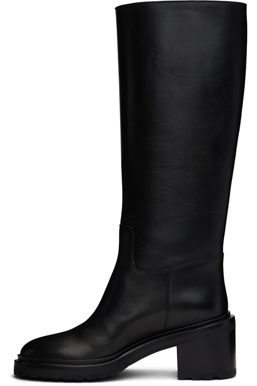 Knee-high buffed calfskin boots in black. 

· Buffed leather lining 
· Topstitching at welt 
· Stacked leather midsole 
· Stacked leather block heel with rubber injection 
· Leather sole 
· Heel: H2.5"

Supplier color: Black