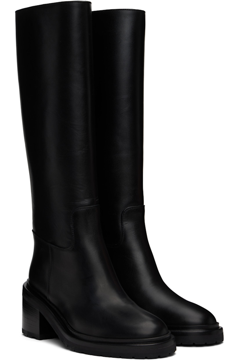 Knee-high buffed calfskin boots in black. 

· Buffed leather lining 
· Topstitching at welt 
· Stacked leather midsole 
· Stacked leather block heel with rubber injection 
· Leather sole 
· Heel: H2.5"

Supplier color: Black